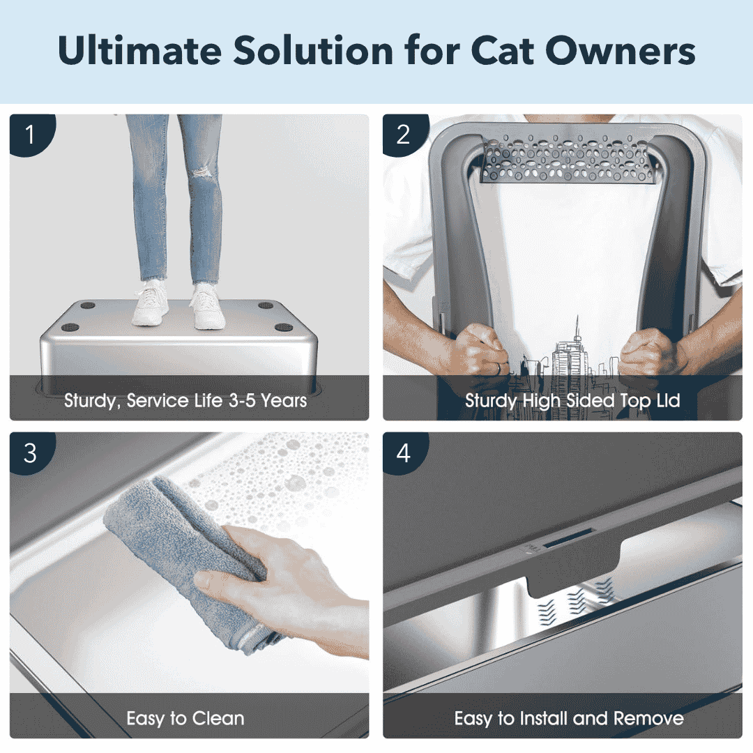 Cat litter box with sturdy high-side top lid and easy-clean design