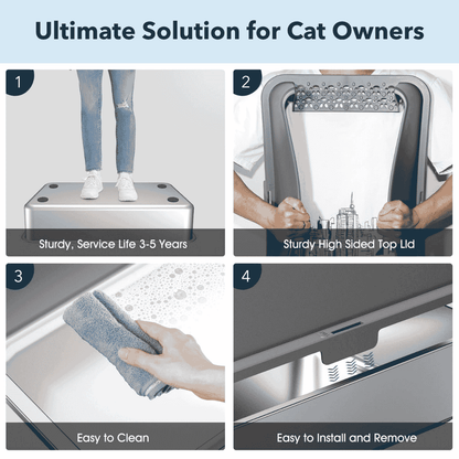 Cat litter box with sturdy high-side top lid and easy-clean design
