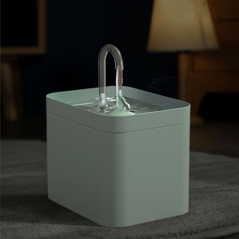 Automatic cat water fountain with clear spout and transparent water basin on base