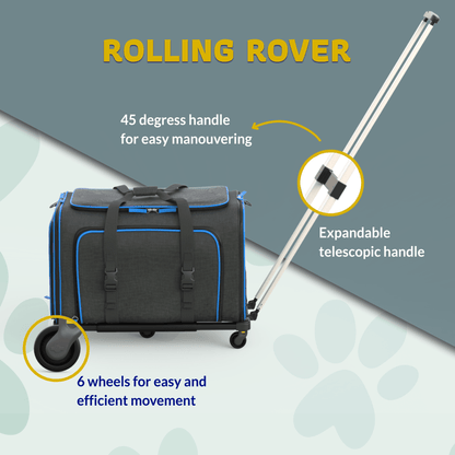 Rolling Rover expandable wheeled pet carrier with telescopic handle and 6 wheels for easy rolling