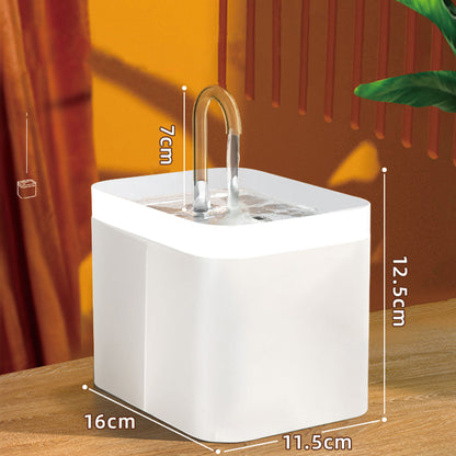 Automatic cat water fountain with clear spout and white square water basin