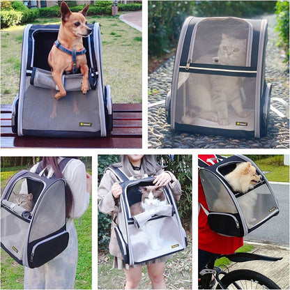 Grey bubble pet travel carrier with transparent front for small pets