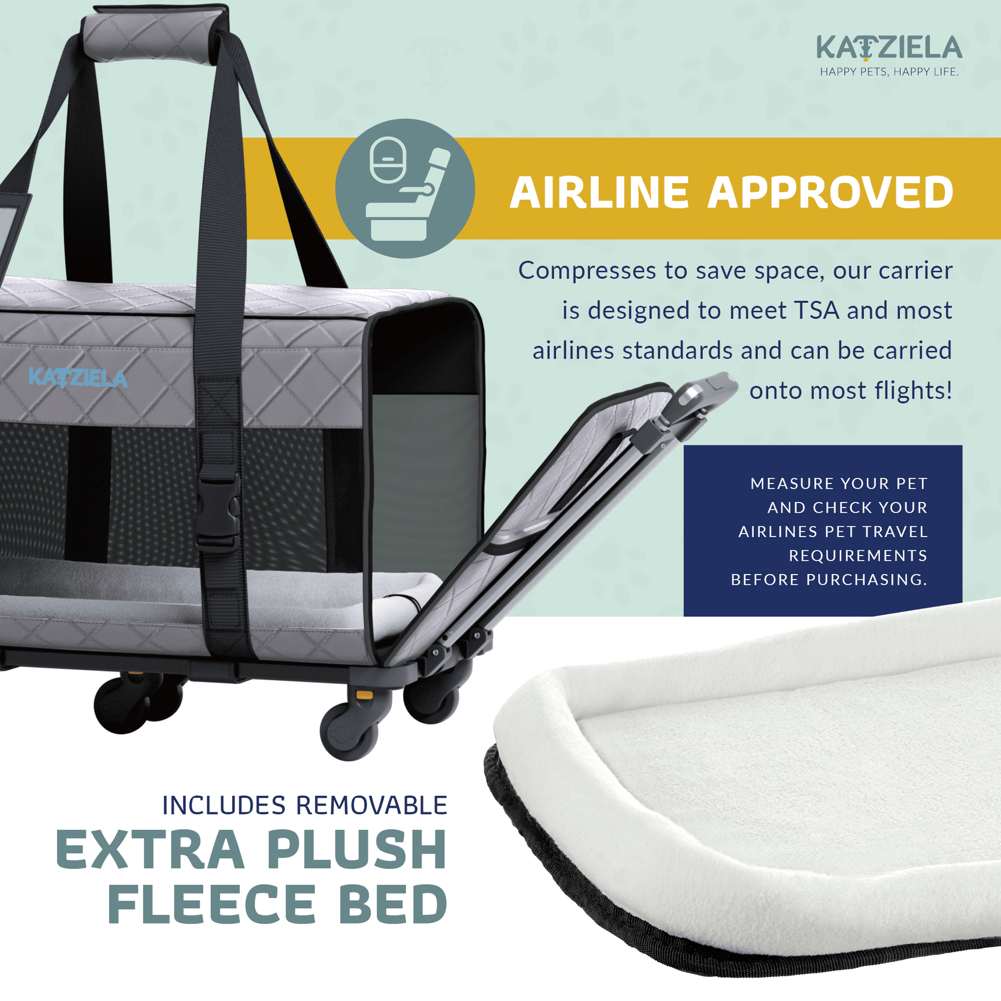 Quilted rolling pet carrier with extra plush fleece bed, dark gray