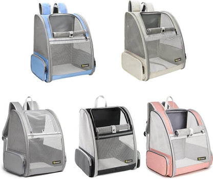 Assorted color bubble pet travel carriers with clear mesh panels and side pockets