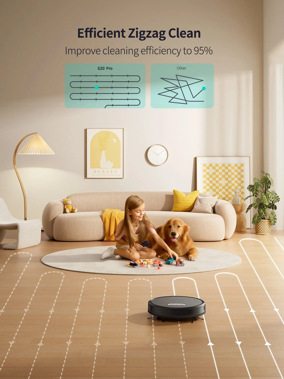 Round robot vacuum-mop cleaning unit on the floor