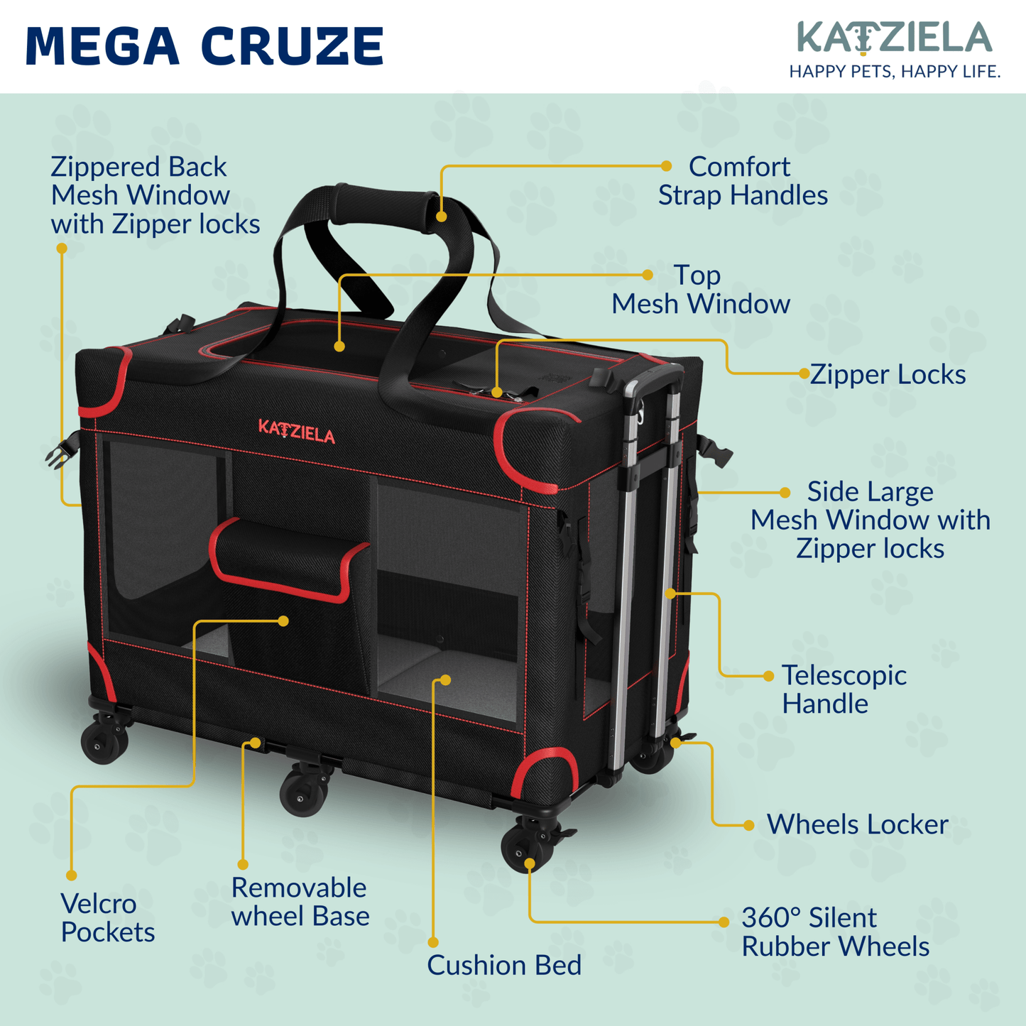 Rolling pet carrier with side mesh windows, top mesh window, and telescopic handle