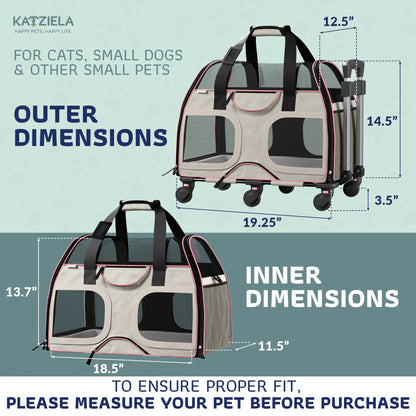 Pet carrier dimensions infographic with outer and inner measurement labels