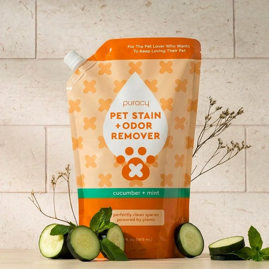 Pet Stain & Odor Remover refill pouch labeled cucumber & mint