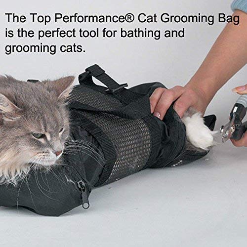 Cat and small dog grooming bag with mesh side window, cat secured
