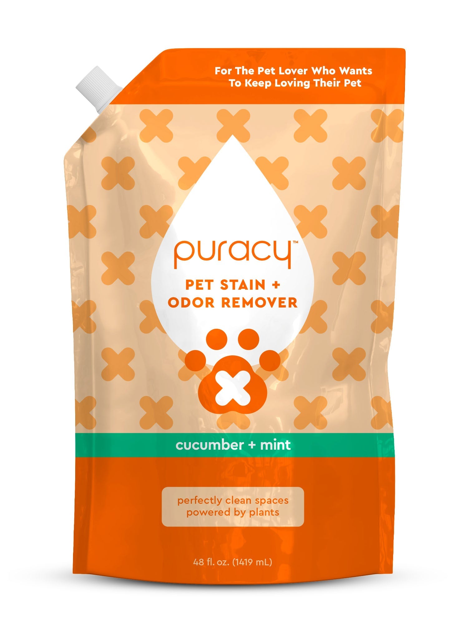 Puracy pet stain & odor remover pouch, cucumber & mint, 48 fl oz