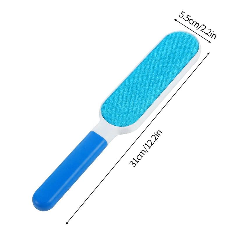 Blue pet hair remover lint brush with white head and long blue handle