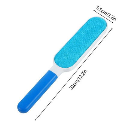 Blue pet hair remover lint brush with white head and long blue handle