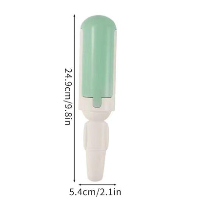 Mint green self-cleaning base for pet hair remover with white handle holder