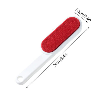 Red pet hair remover lint brush with longer white handle and rectangular lint pad