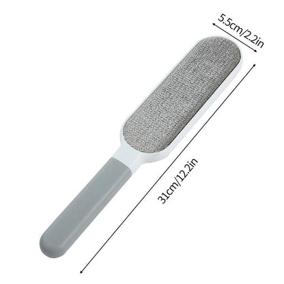 Gray pet hair remover lint brush with white head and long handle