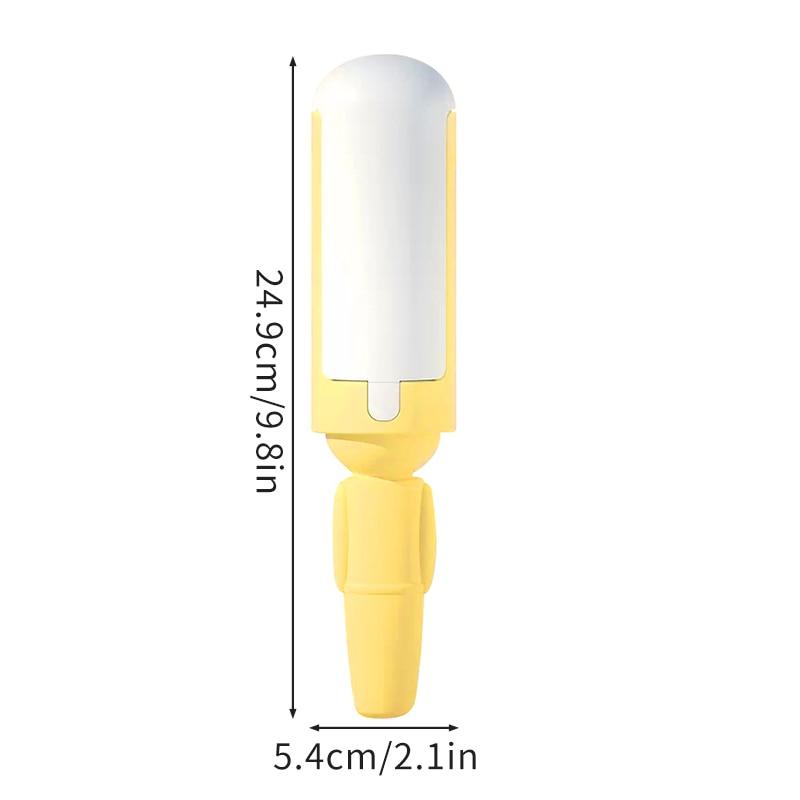 Yellow self-cleaning base for pet hair remover with white handle holder