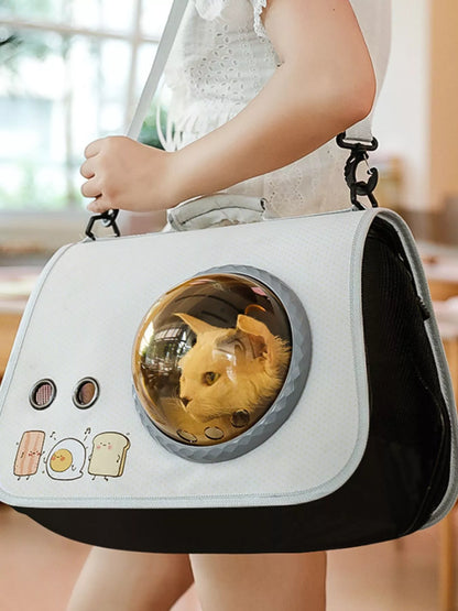 White pet carrier bag with round bubble window and small character icon panel