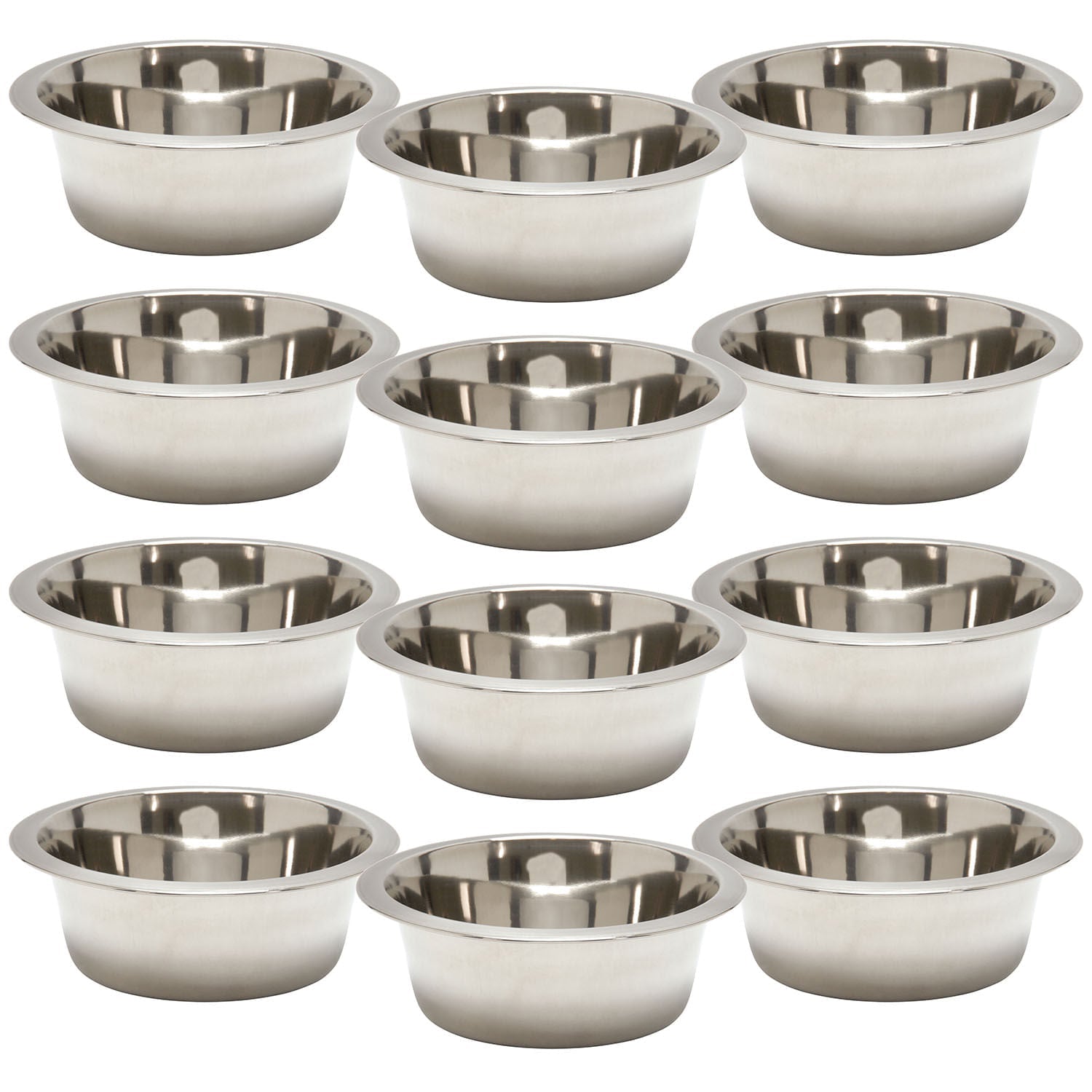 Jeffers stainless steel pet food and water bowl set, 12 pack of round bowls