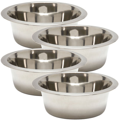 Jeffers stainless steel pet food and water bowls, 4 pack shown together
