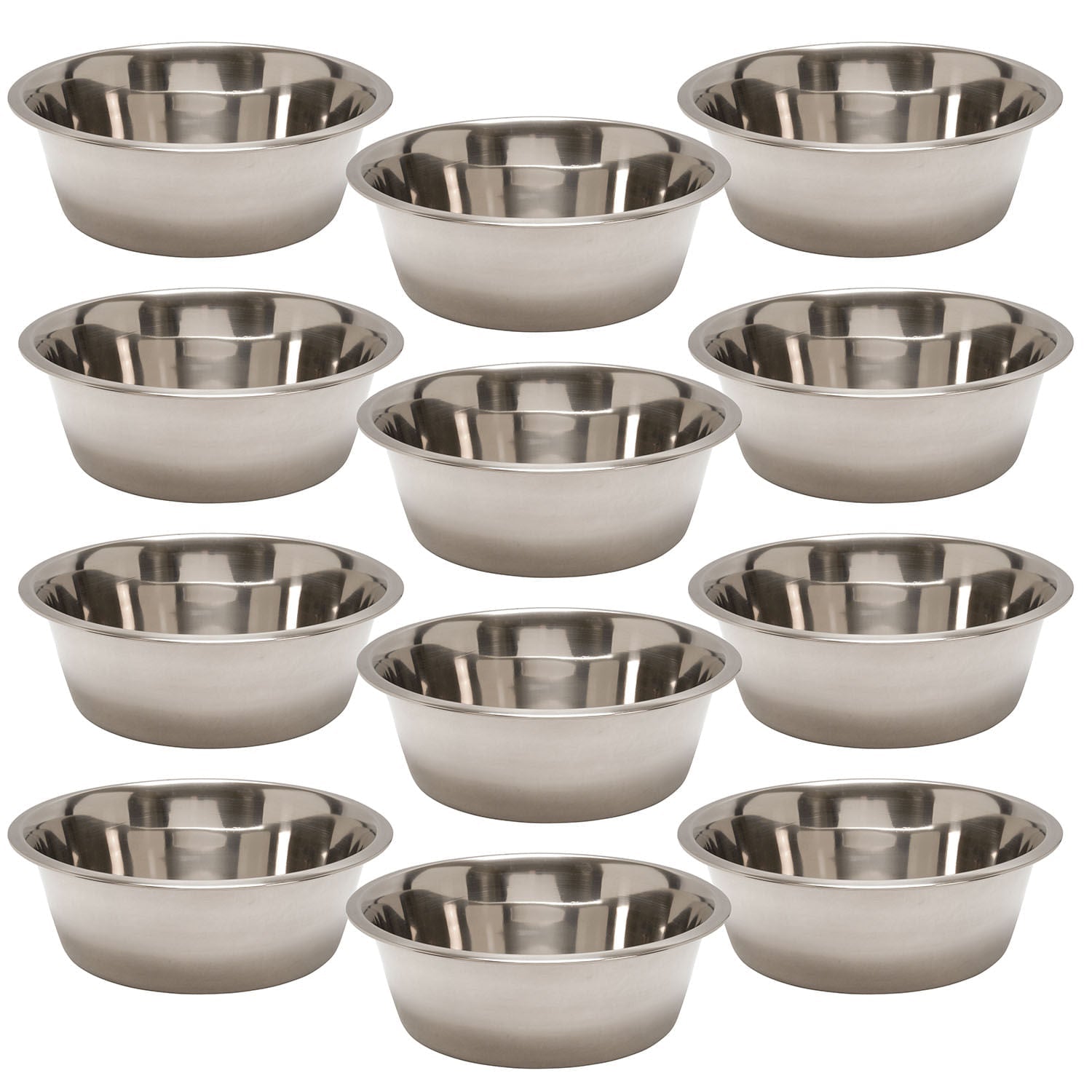 Set of stainless steel pet bowls, multiple round bowls with shiny interior
