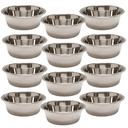 Set of stainless steel pet bowls, multiple round bowls with shiny interior