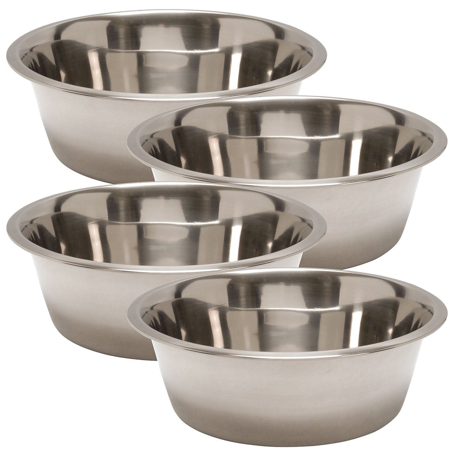 Jeffers stainless steel pet food and water bowls, 4 pack shown together
