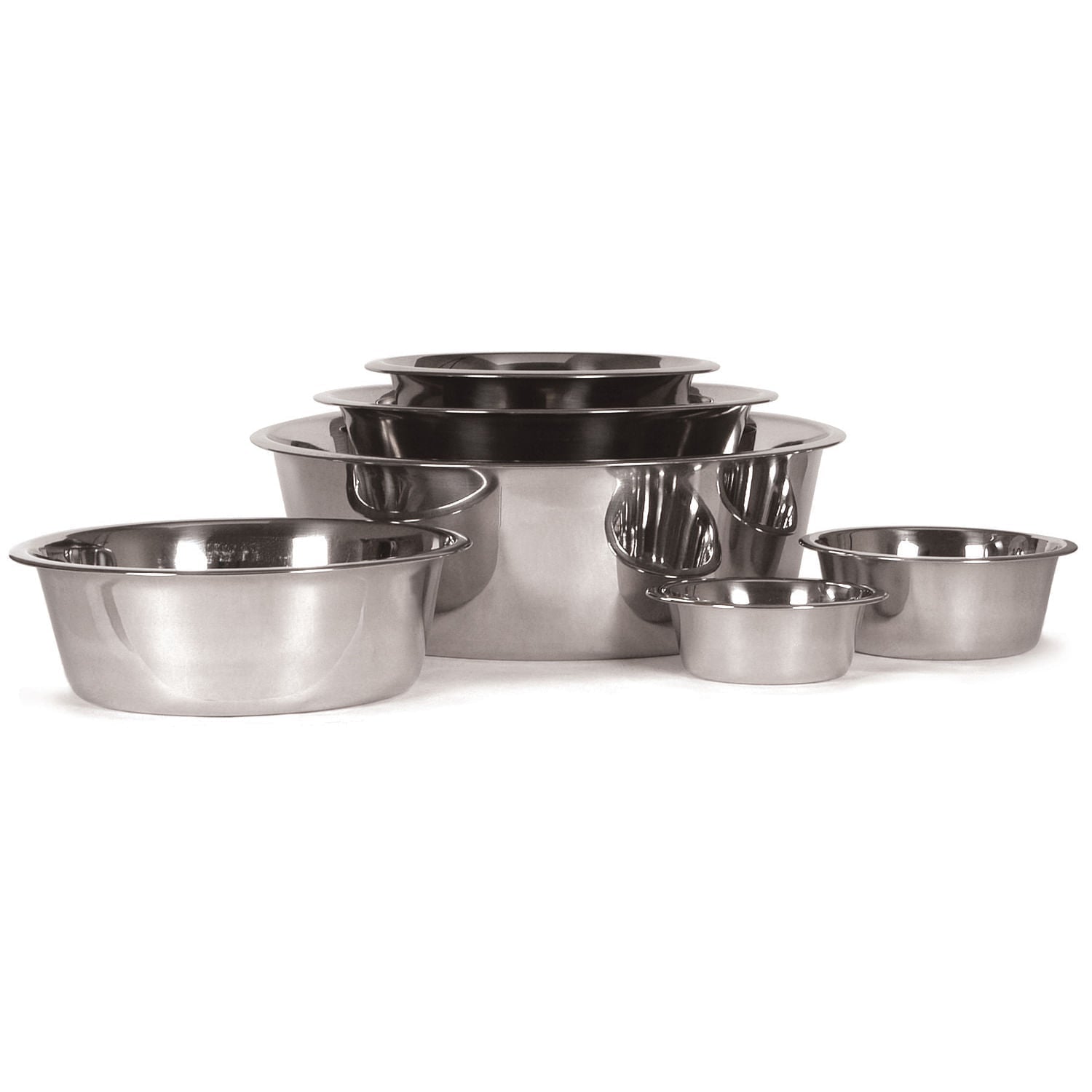 Jeffers stainless steel pet food and water bowl set, multiple sizes shown