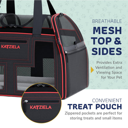 Breathable mesh top and sides rolling pet carrier with zippered treat pouch