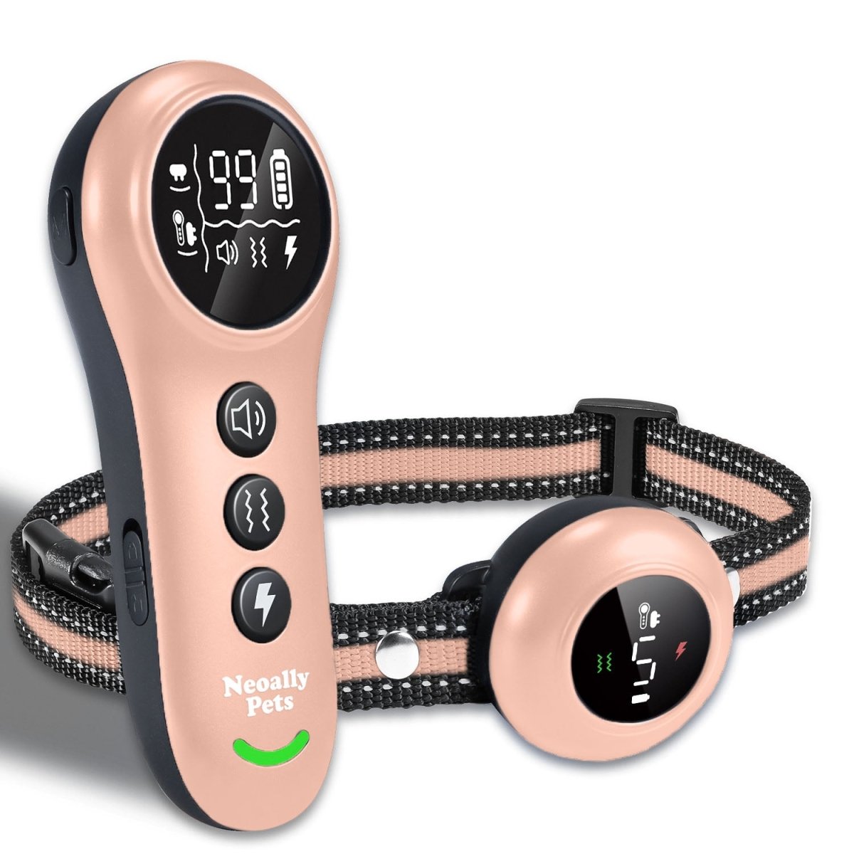 Pink dog training and bark control collar kit with remote and round receiver