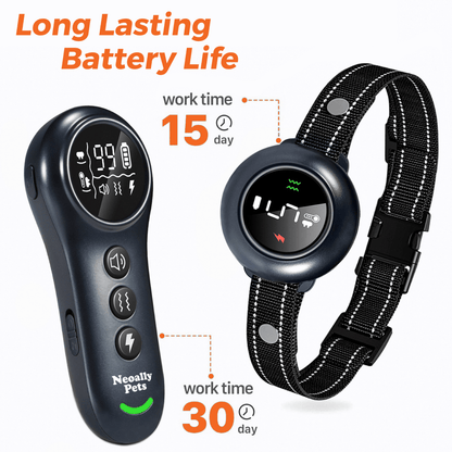 Dog training collar kit with remote and round receiver, long battery life design