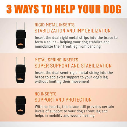 Black dog leg brace featuring optional rigid metal and spring insert inserts