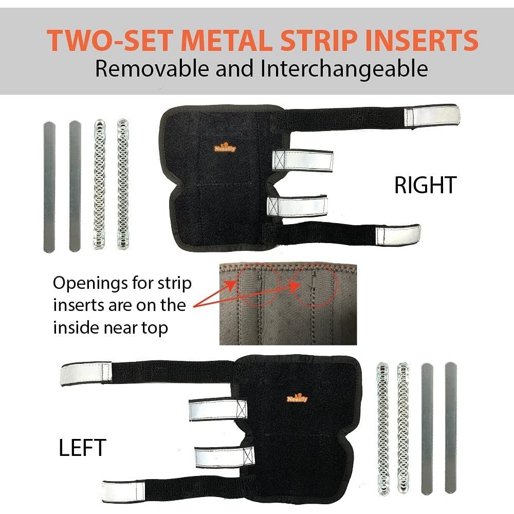 Removable right and left rear leg hock brace with two metal strip inserts