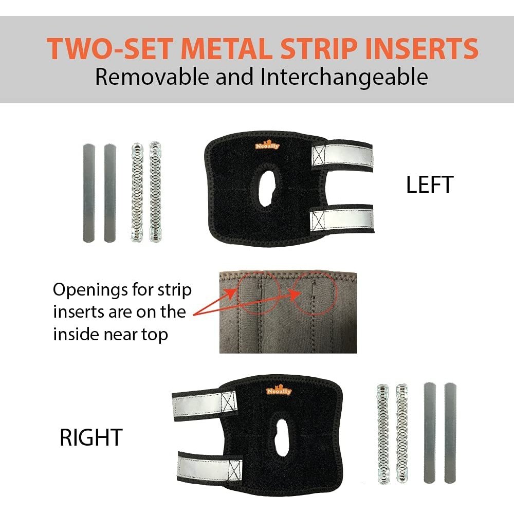 Left and right rear leg braces with two sets of removable metal strip inserts