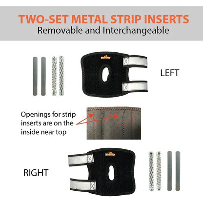 Left and right rear leg braces with two sets of removable metal strip inserts
