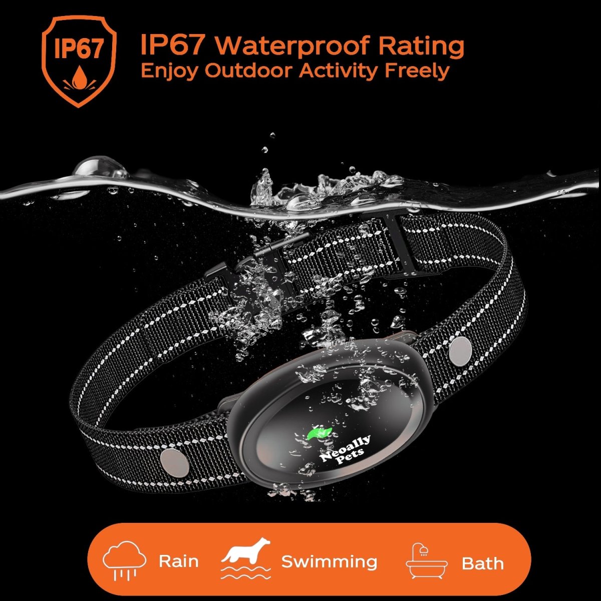 Waterproof remote dog training collar set with splash and IP67 badge