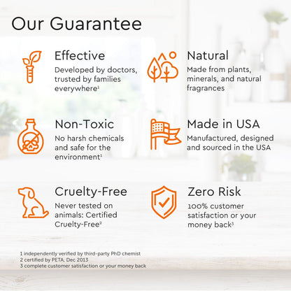 Guarantee information graphic for pet stain and odor remover with icons