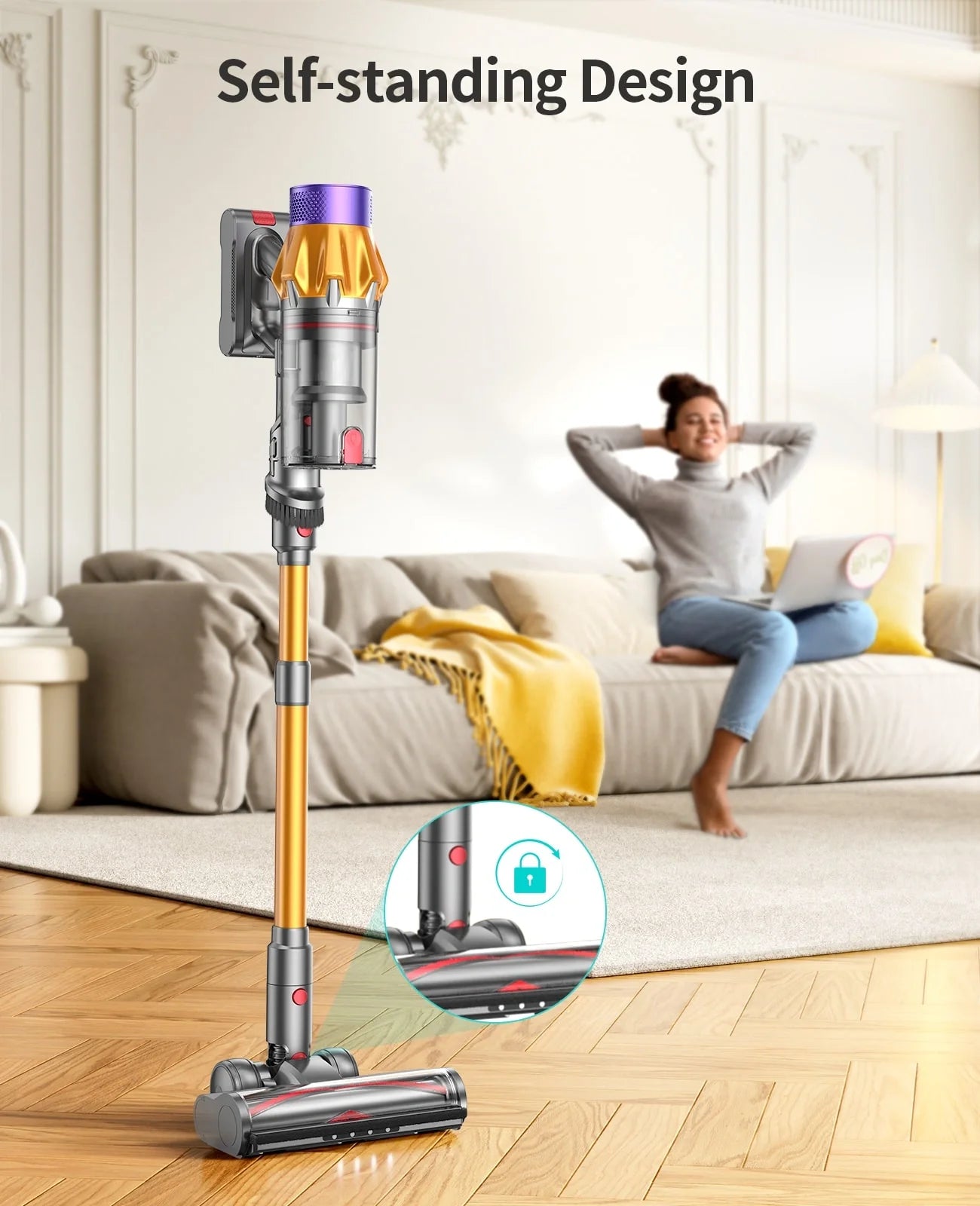 Self-standing cordless pet vacuum cleaner with floor base and upright wand