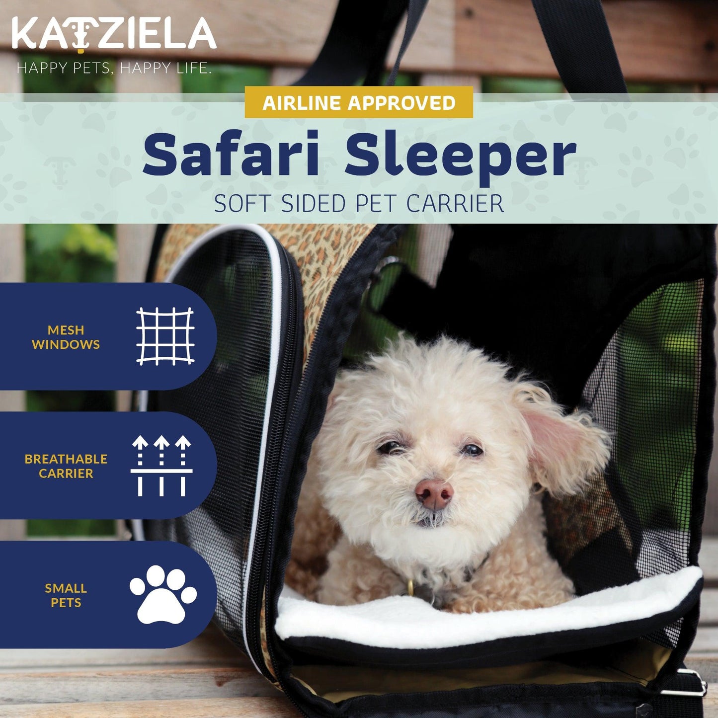 Olive green soft pet carrier with mesh panels and small dog resting inside