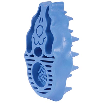 KONG ZoomGroom dog grooming bath brush, blue plastic with rubber spikes